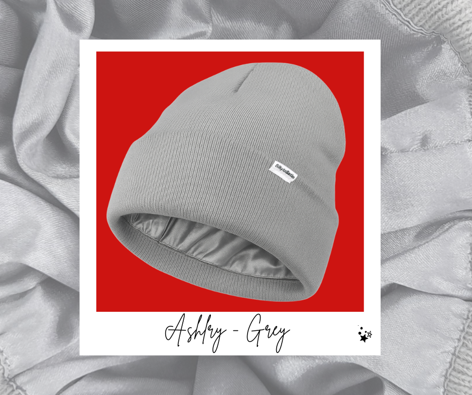 ASHLEY-GREY SATIN-LINED BEANIE