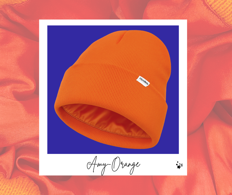AMY- ORANGE SATIN-LINED BEANIE