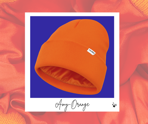 AMY- ORANGE SATIN-LINED BEANIE
