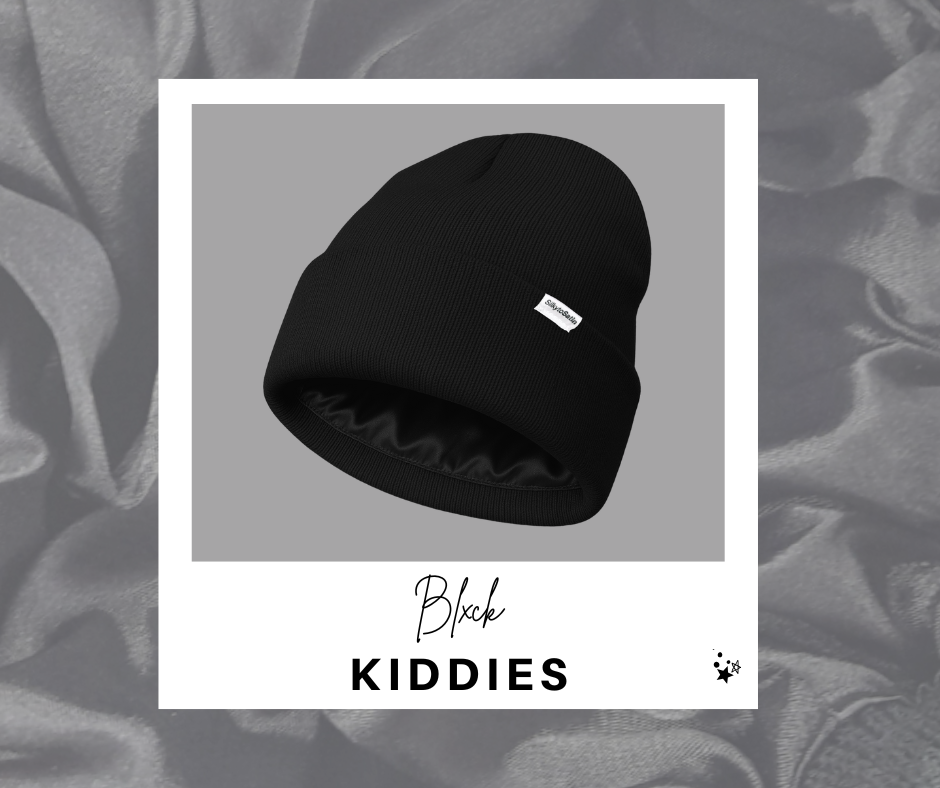 BLXCK SATIN-LINED BEANIE (KIDDIES)