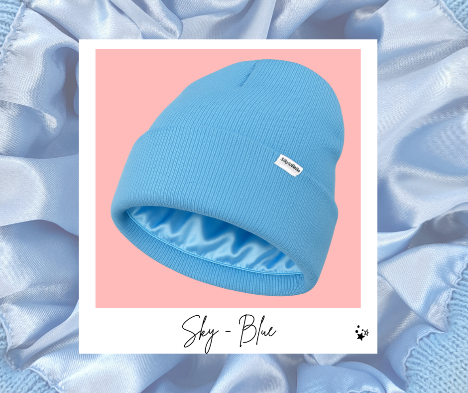 SKY - BLUE SATIN-LINED BEANIE