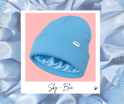SKY - BLUE SATIN-LINED BEANIE