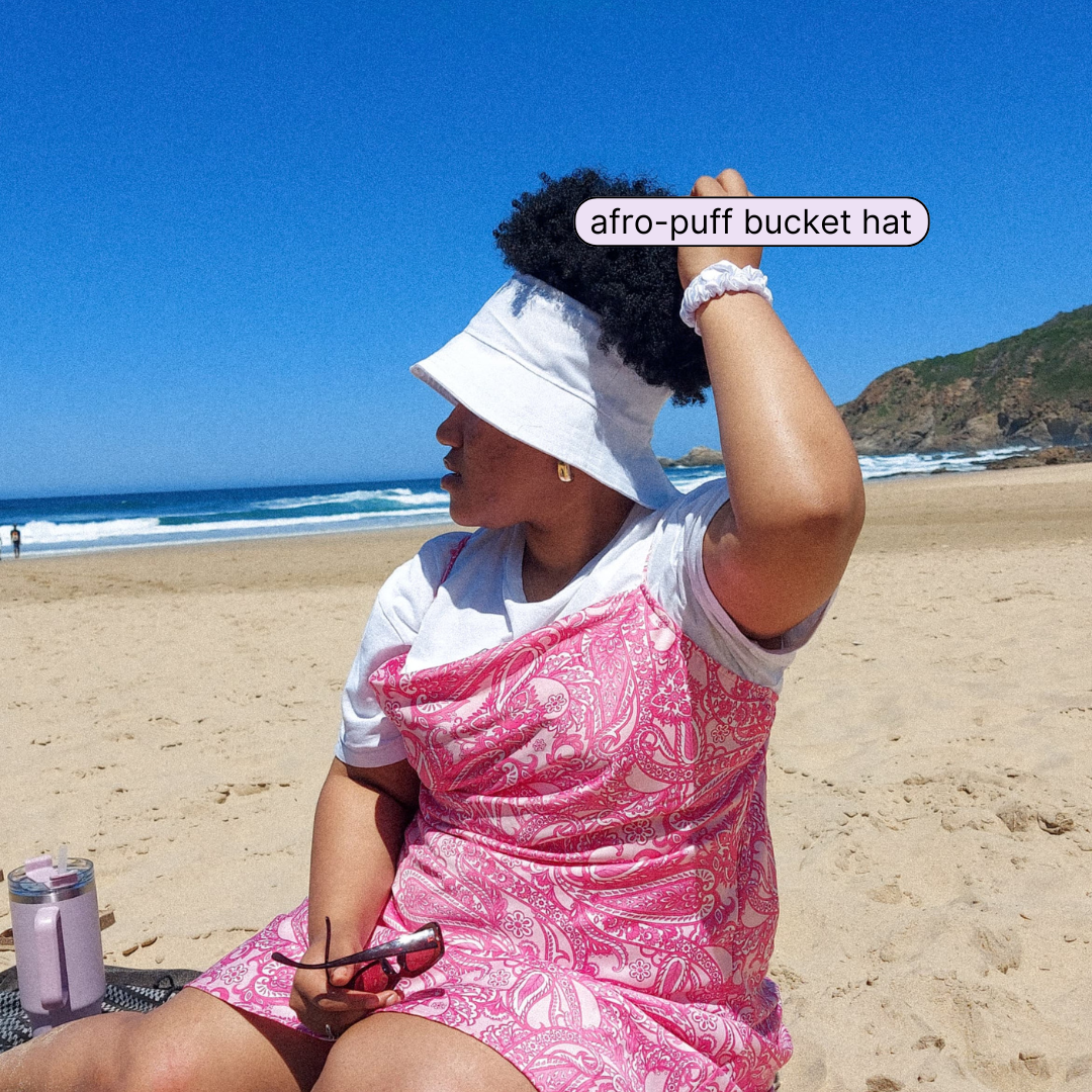 WHITE - AFRO PUFF BUCKET HAT