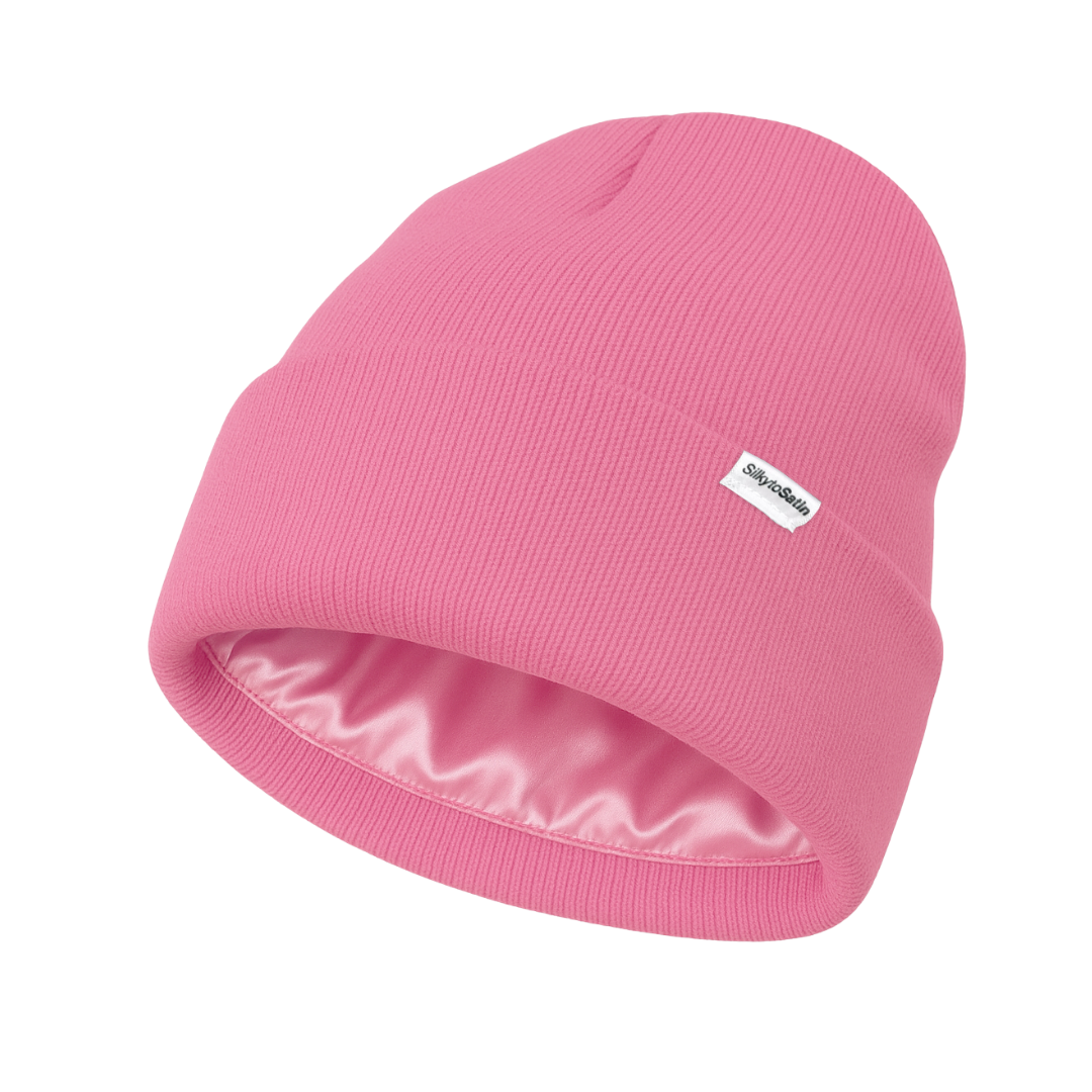 BLOSSOM-PINK SATIN-LINED BEANIE