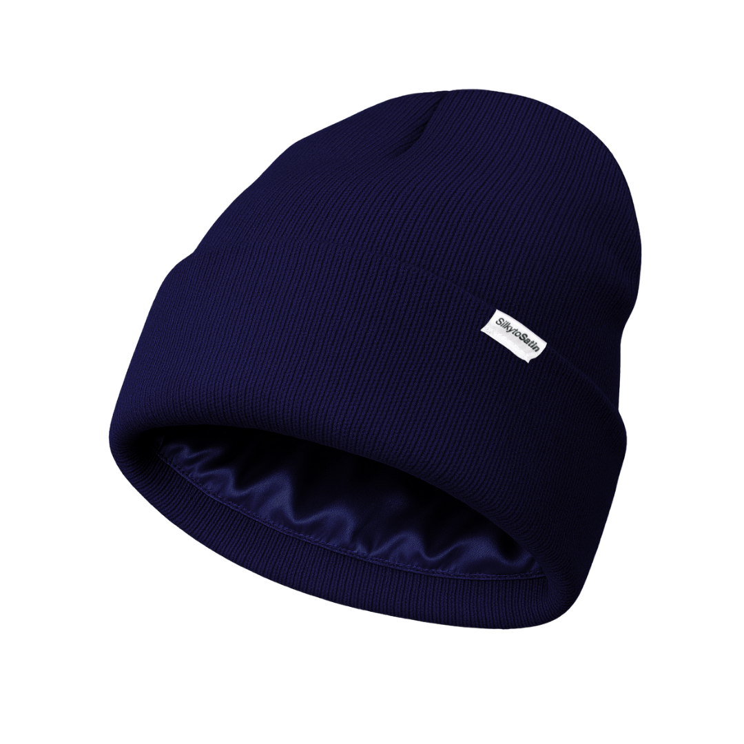 KHAN - NAVY SATIN-LINED BEANIE