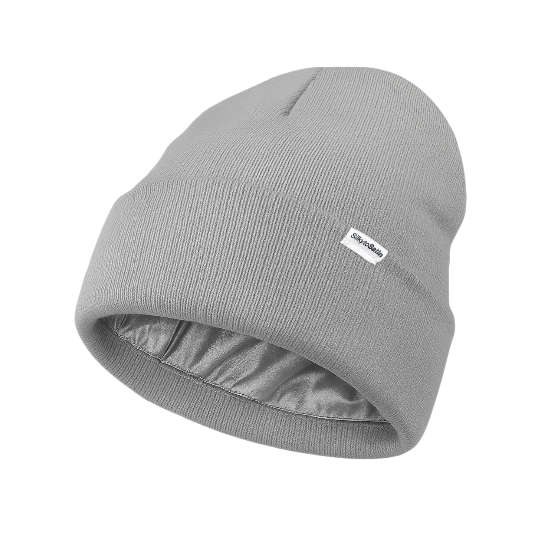 ASHLEY-GREY SATIN-LINED BEANIE