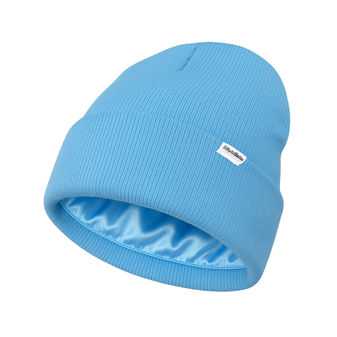 SKY - BLUE SATIN-LINED BEANIE