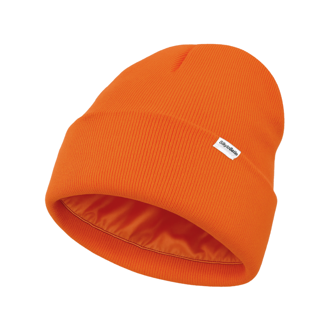 AMY- ORANGE SATIN-LINED BEANIE