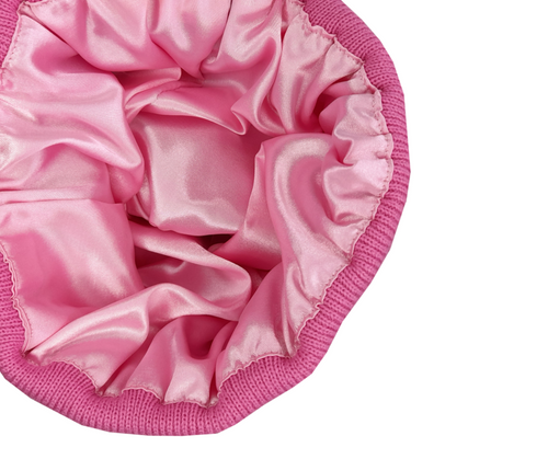BLOSSOM-PINK SATIN-LINED BEANIE