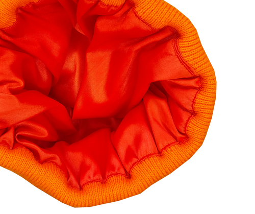 AMY- ORANGE SATIN-LINED BEANIE