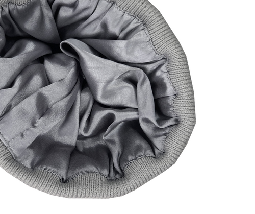 ASHLEY-GREY SATIN-LINED BEANIE