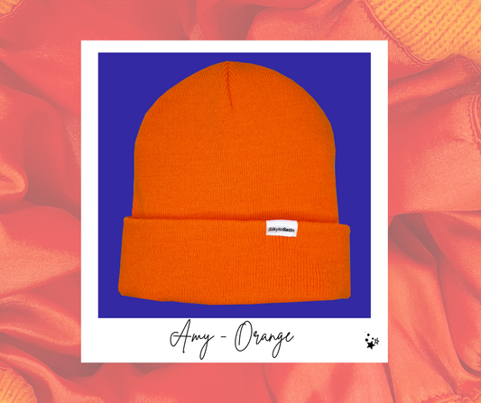 AMY- ORANGE SATIN-LINED BEANIE