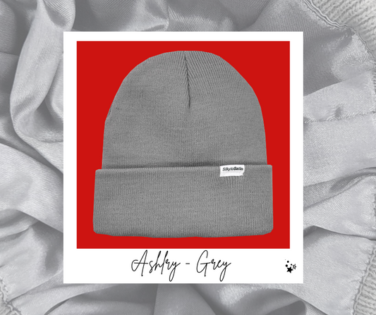 ASHLEY-GREY SATIN-LINED BEANIE